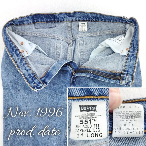 Levi's 551 Jeans Vintage 90s USA High Waist Relaxed Tapered Women 14 Long 33x32 - Picture 3 of 13